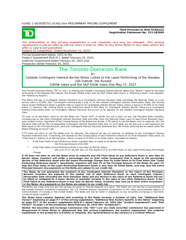 道明银行美股招股说明书(2025-11-12版)