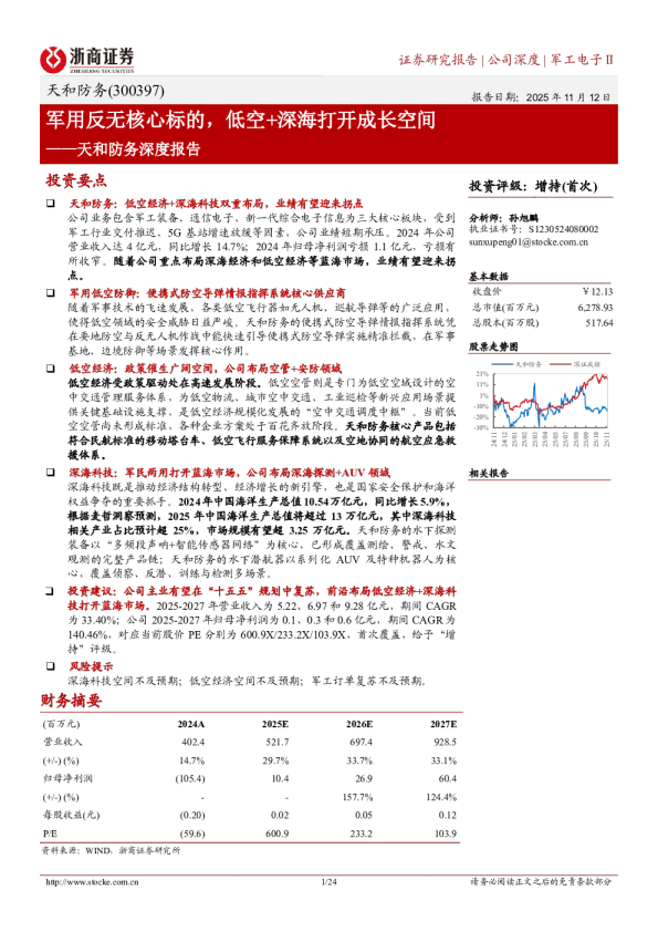 天和防务深度报告：军用反无核心标的，低空+深海打开成长空间