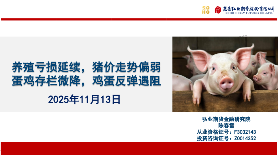 养殖亏损延续，猪价走势偏弱 蛋鸡存栏微降，鸡蛋反弹遇阻