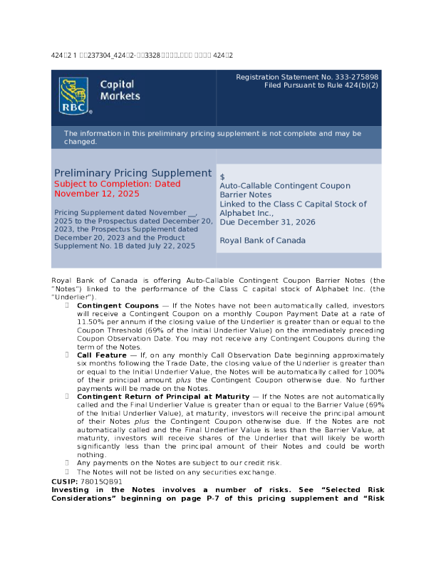 加拿大皇家银行美股招股说明书(2025-11-13版)