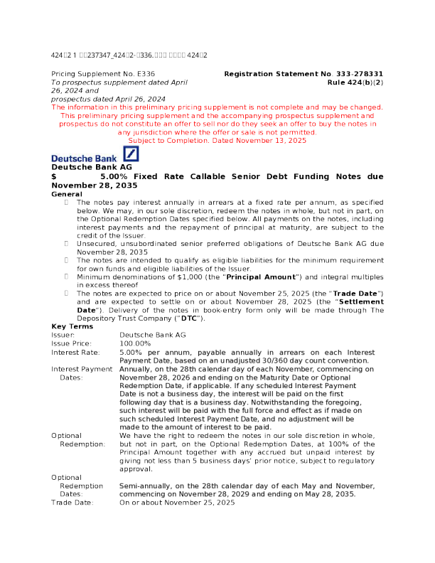 德意志银行美股招股说明书(2025-11-13版)