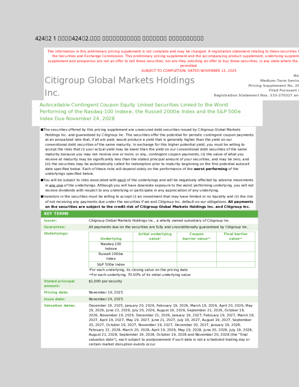 花旗集团美股招股说明书(2025-11-14版)