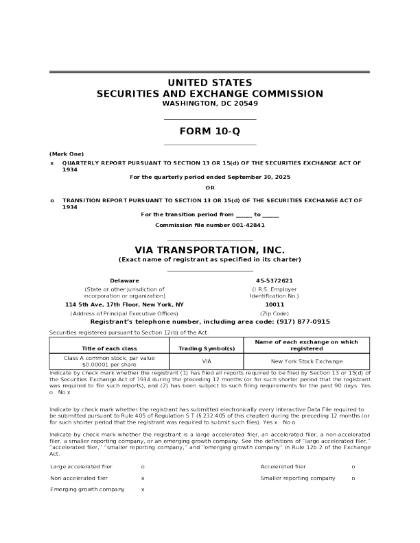 Via Transportation Inc-A 2025年季度报告
