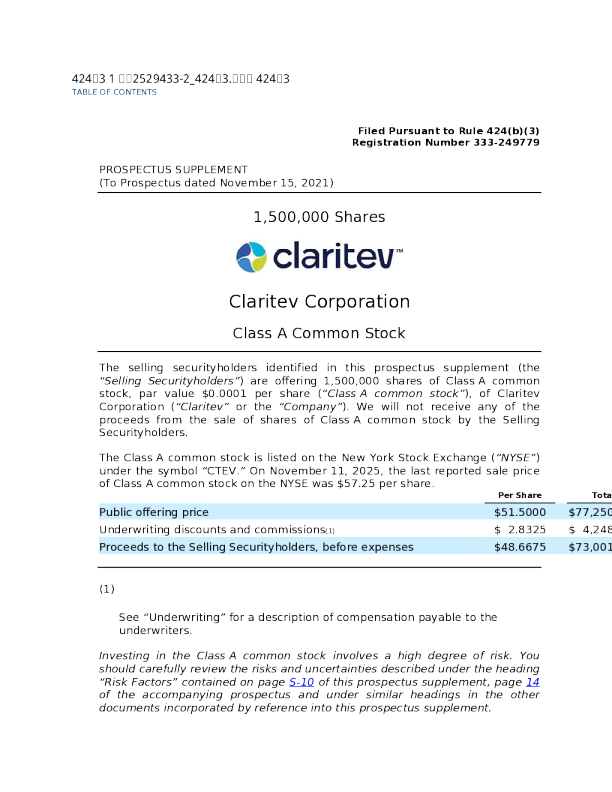 Claritev Corp-A美股招股说明书(2025-11-14版)