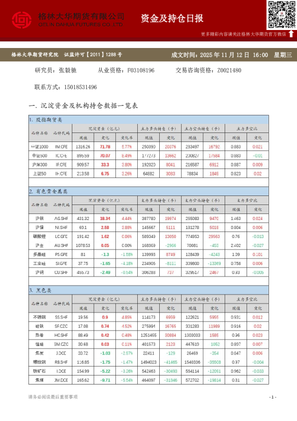 - 资金及持仓日报（20251112）