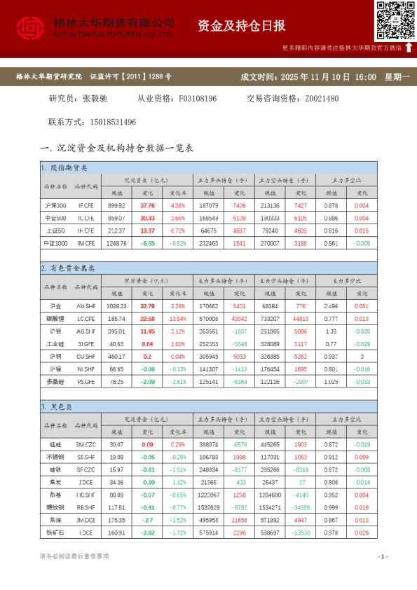 - 资金及持仓日报（20251110）