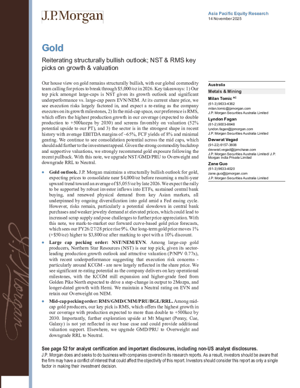 黄金：重申结构性看涨前景；nst和rms为增长与估值首选