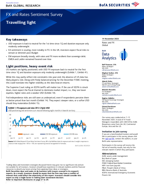 外汇和利率情绪调查：轻装上阵