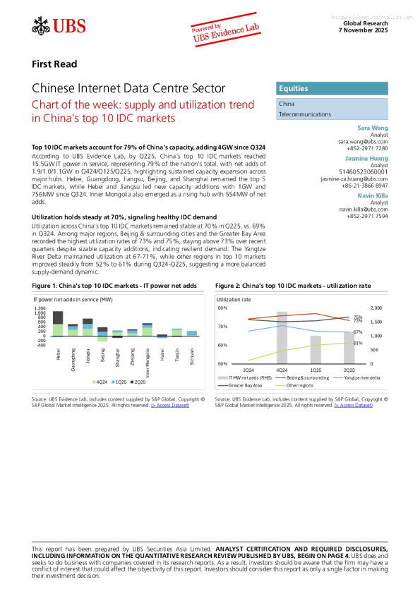 中国互联网数据中心行业本周图表