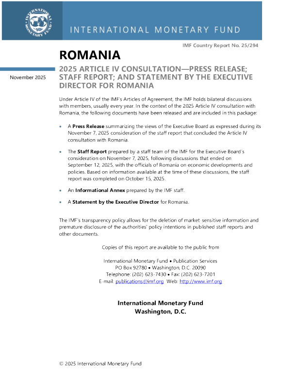 罗马尼亚：2025年第四条磋商新闻稿；员工报告；罗马尼亚执行主任的发言