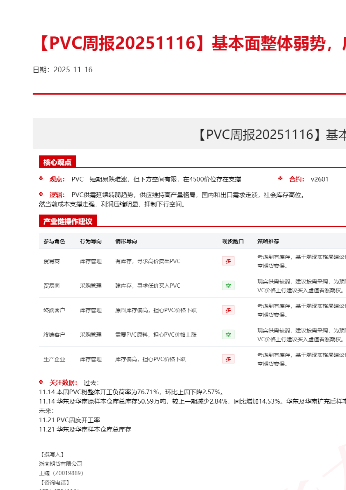 【PVC周报】基本面整体弱势，底部震荡为主
