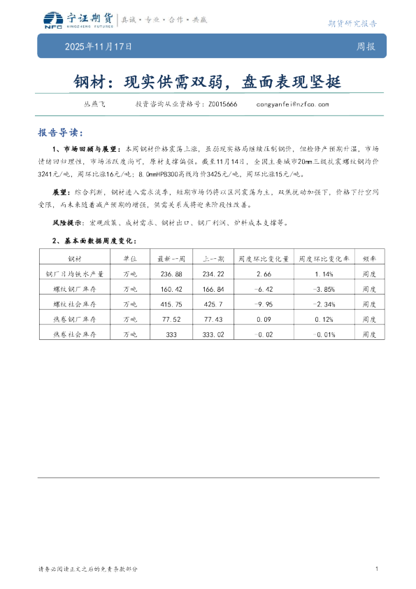 钢材周报：现实供需双弱，盘面表现坚挺