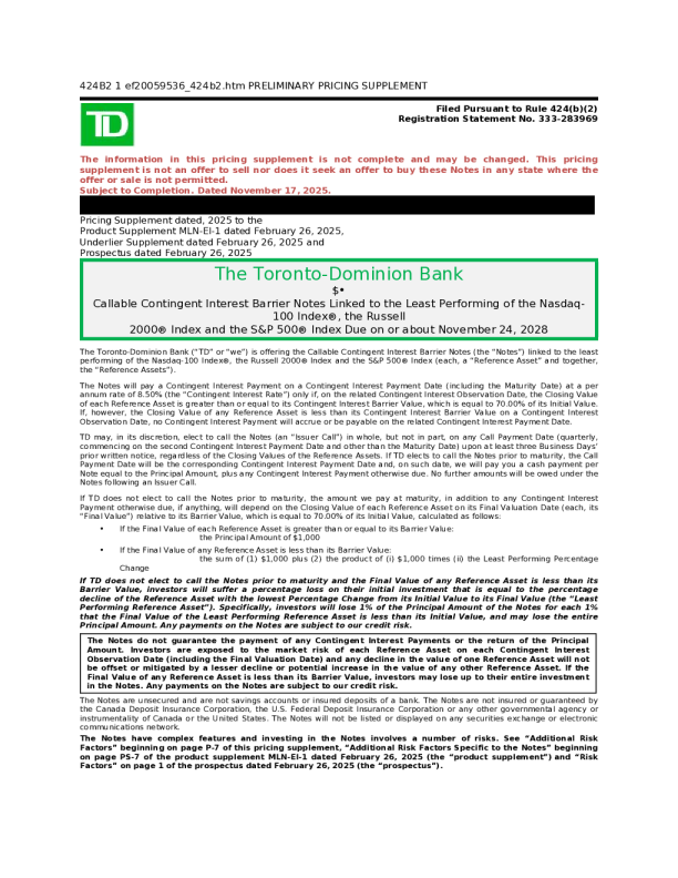 道明银行美股招股说明书(2025-11-17版)