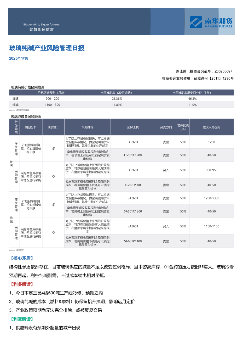 南华玻璃纯碱日报：弱现实维持20251118