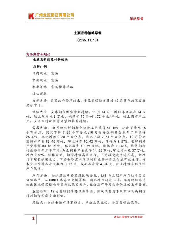 主要品种策略早餐