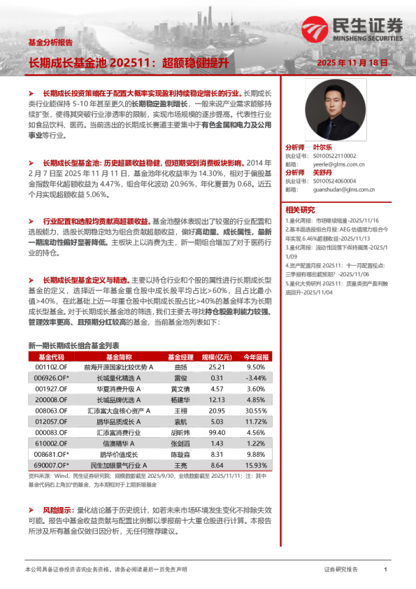 基金分析报告：长期成长基金池202511：超额稳健提升