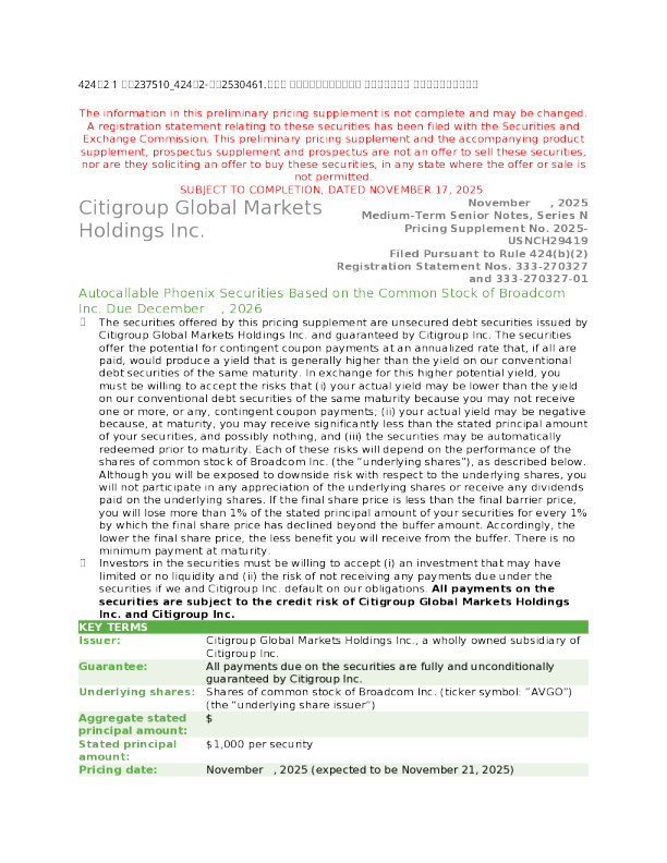 花旗集团美股招股说明书(2025-11-18版)