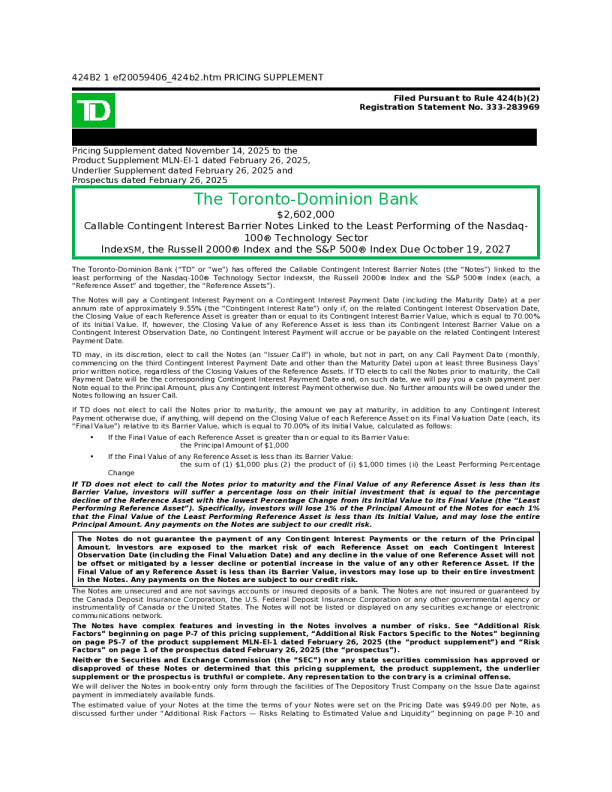 道明银行美股招股说明书(2025-11-18版)