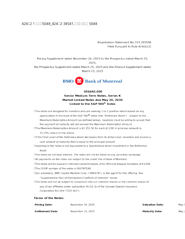蒙特利尔银行美股招股说明书(2025-11-18版)