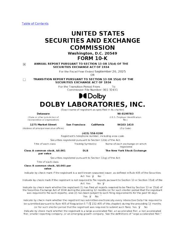 杜比实验室 2024年度报告