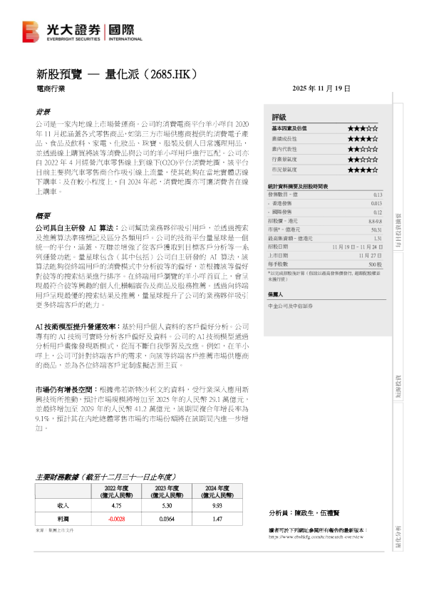 新股预览：量化派