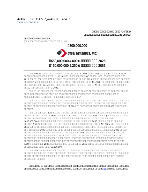 Steel Dynamics Inc美股招股说明书(2025-11-19版)