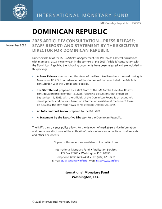 多米尼加共和国：2025年第四条磋商新闻稿；多米尼加共和国执行主任的工作人员报告和声明