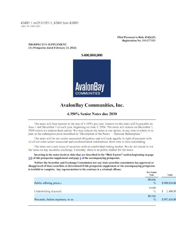 艾芙隆海湾社区美股招股说明书(2025-11-20版)