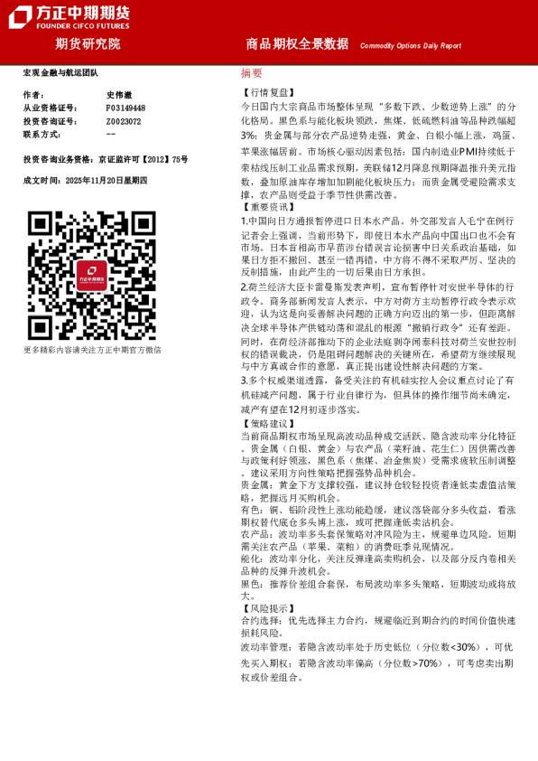 Commodity Options Daily Report：商品期权全景数据