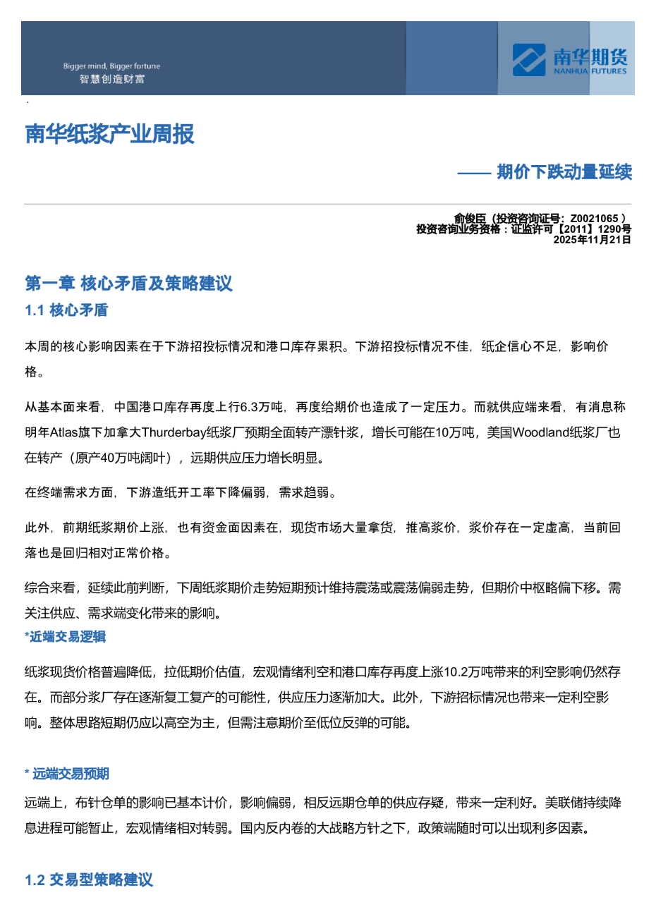 纸浆产业周报：期价下跌动量延续