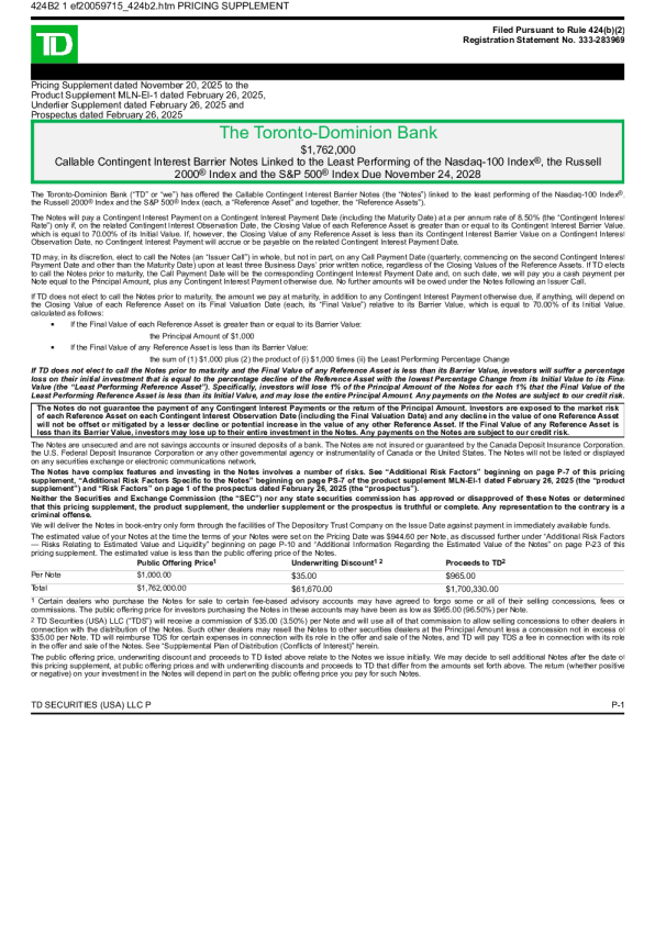 道明银行美股招股说明书(2025-11-21版)