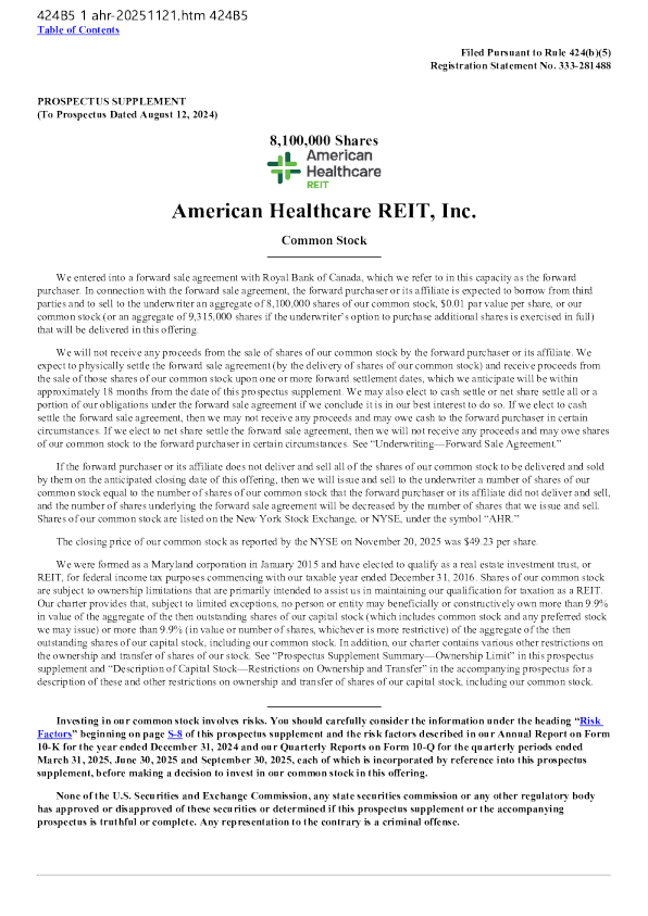 American Healthcare REIT Inc美股招股说明书(2025-11-21版)