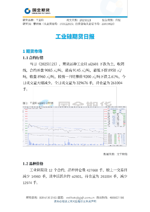 工业硅期货日报