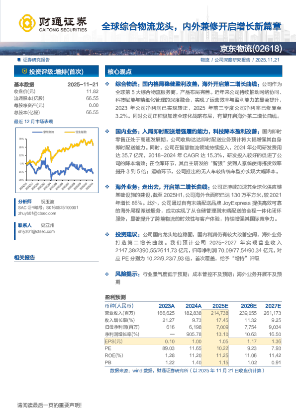 京东物流(2618.HK)全球综合物流龙头，内外兼修开启增长新篇章