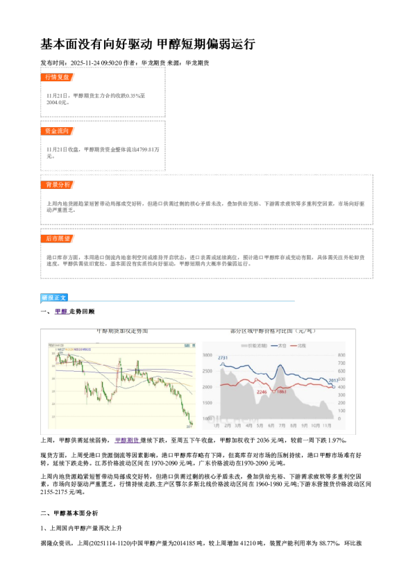 基本面没有向好驱动 甲醇短期偏弱运行