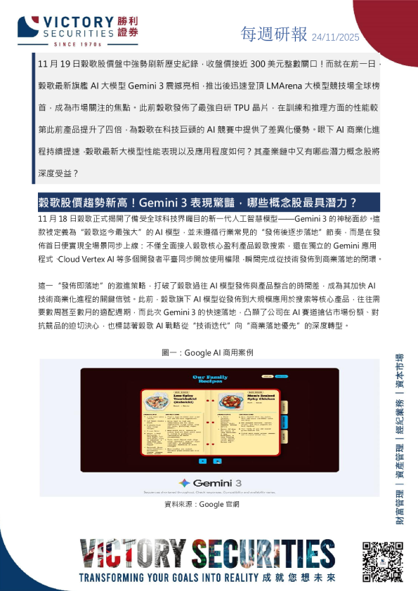 谷歌股价趋势新高！Gemini 3 表现惊艳，哪些概念股最具潜力？