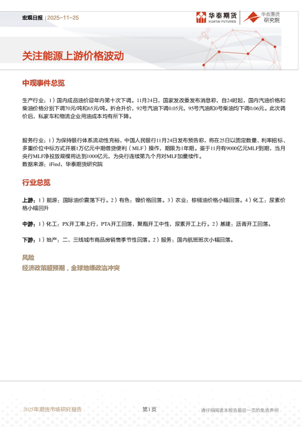宏观日报：关注能源上游价格波动