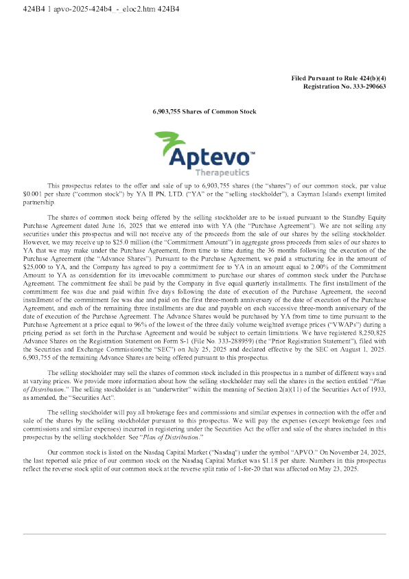 Aptevo Therapeutics Inc美股招股说明书(2025-11-25版)