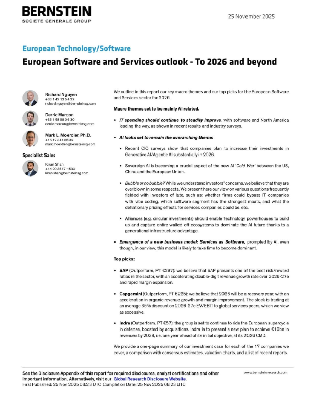 欧洲软件与服务行业展望——2026及未来