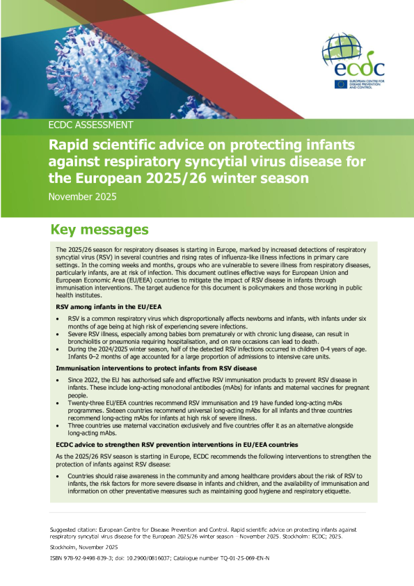 关于保护婴儿免受呼吸道合胞病毒病侵害的欧洲2025/26冬季快速科学建议