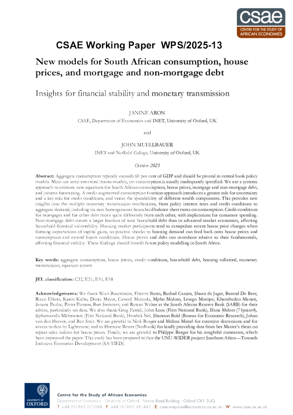非洲经济研究中心-南非消费、房价、抵押贷款和非抵押贷款债务的新模式