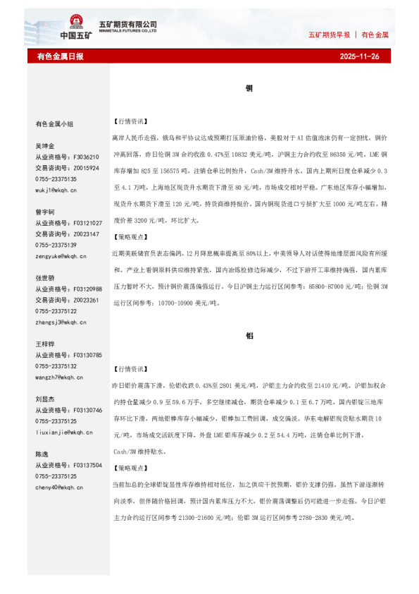 有色金属早报