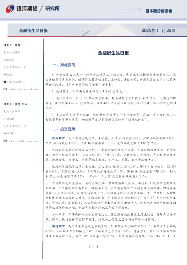 银河期货金融衍生品日报