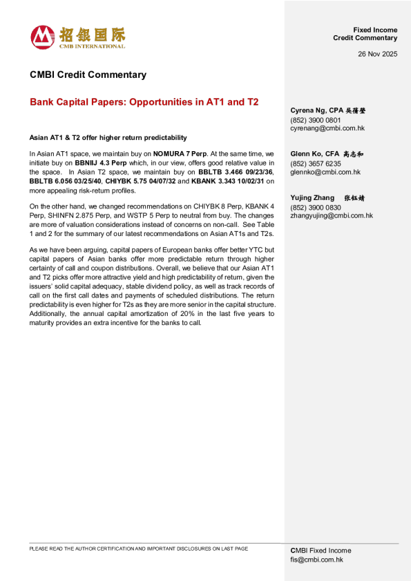 银行资本文件：Opportunities in AT1 and T2