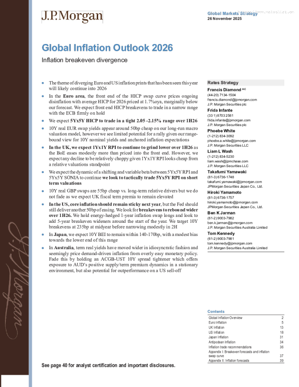 2026年全球通胀展望：通胀盈亏平衡分歧