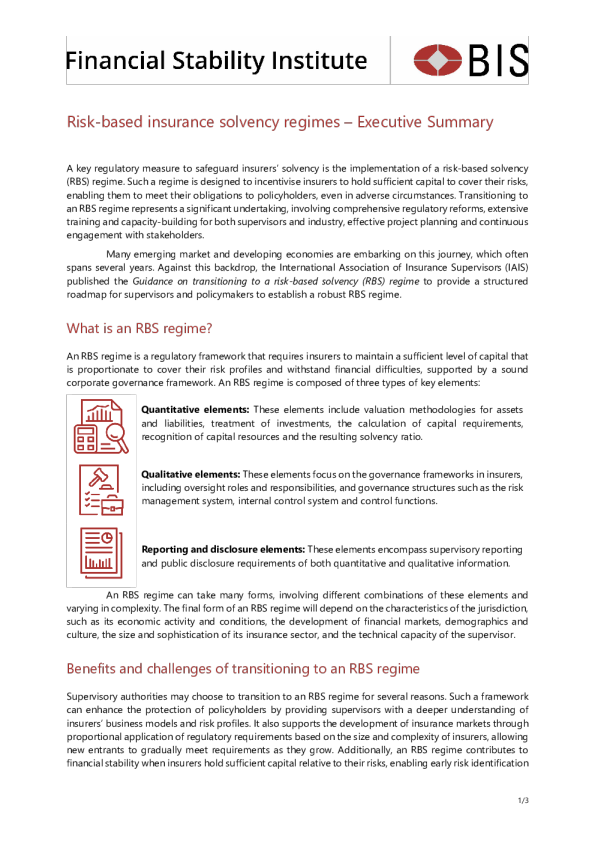 基于风险的保险偿付能力制度——执行摘要
