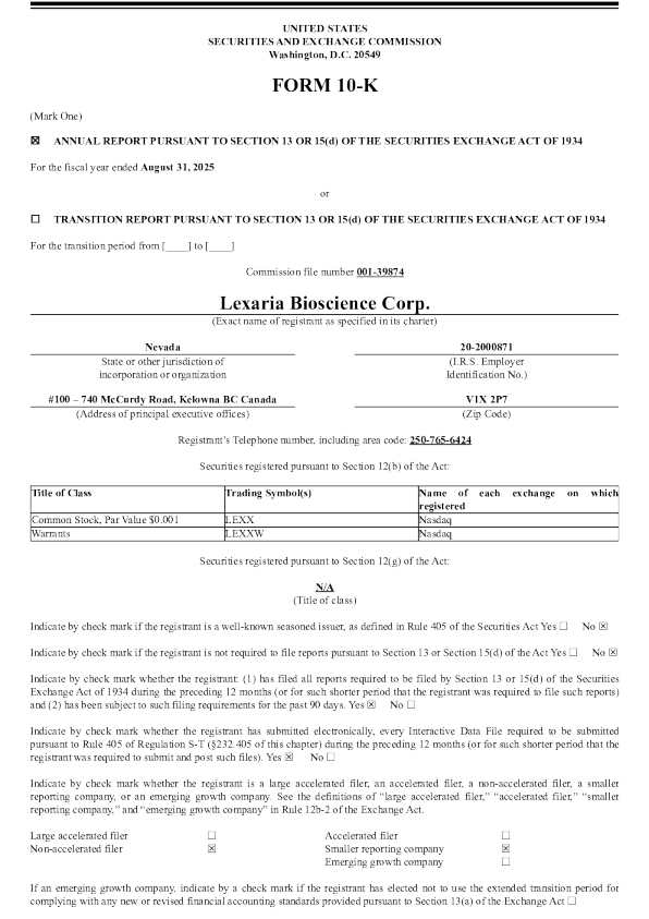 Lexaria Bioscience Corp 2024年度报告