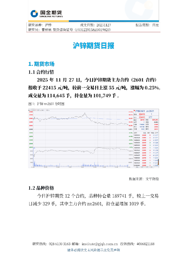 沪锌期货日报