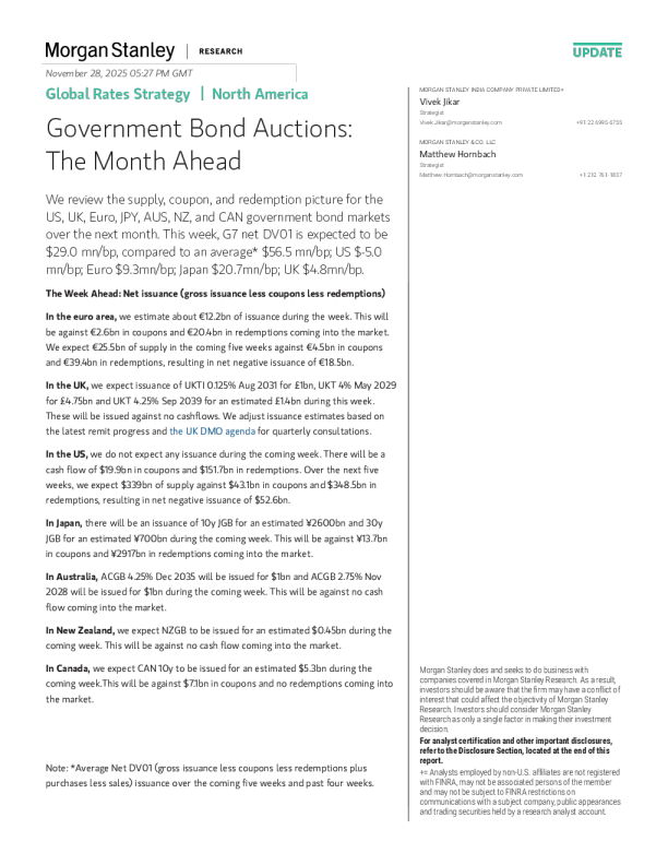 全球利率策略 | 北美 政府债券拍卖：未来一个月展望