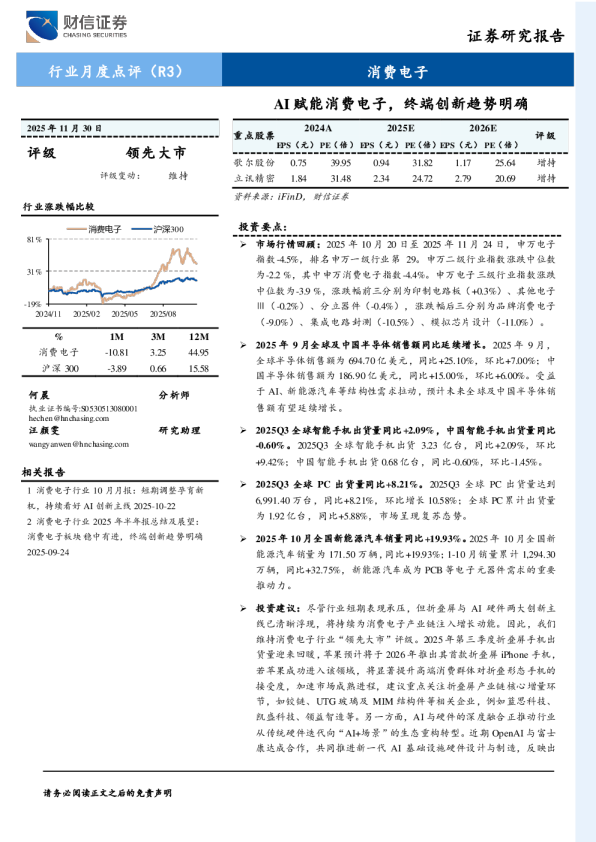 消费电子行业月度点评（R3）：AI赋能消费电子，终端创新趋势明确